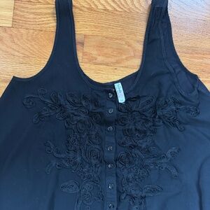 Free People Tank Top Size S Handkerchief Hem Button Up Black Sleeveless Shirt